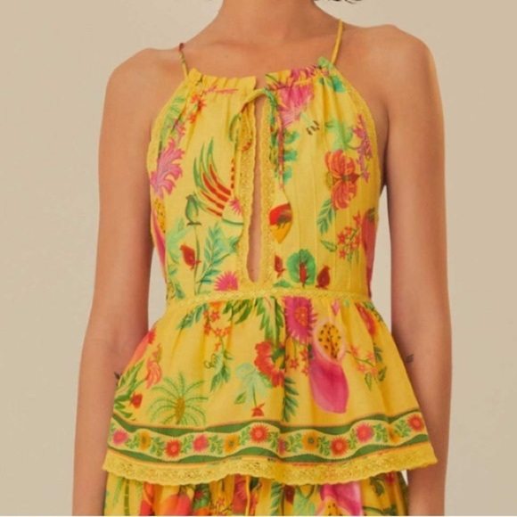 FARM Rio Tops - Farm Rio Delicate Fruit Garden Blouse Womens Large Yellow Multi NWT $148